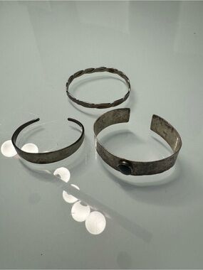 Three  real Silver- Cuffs Bracelet Set